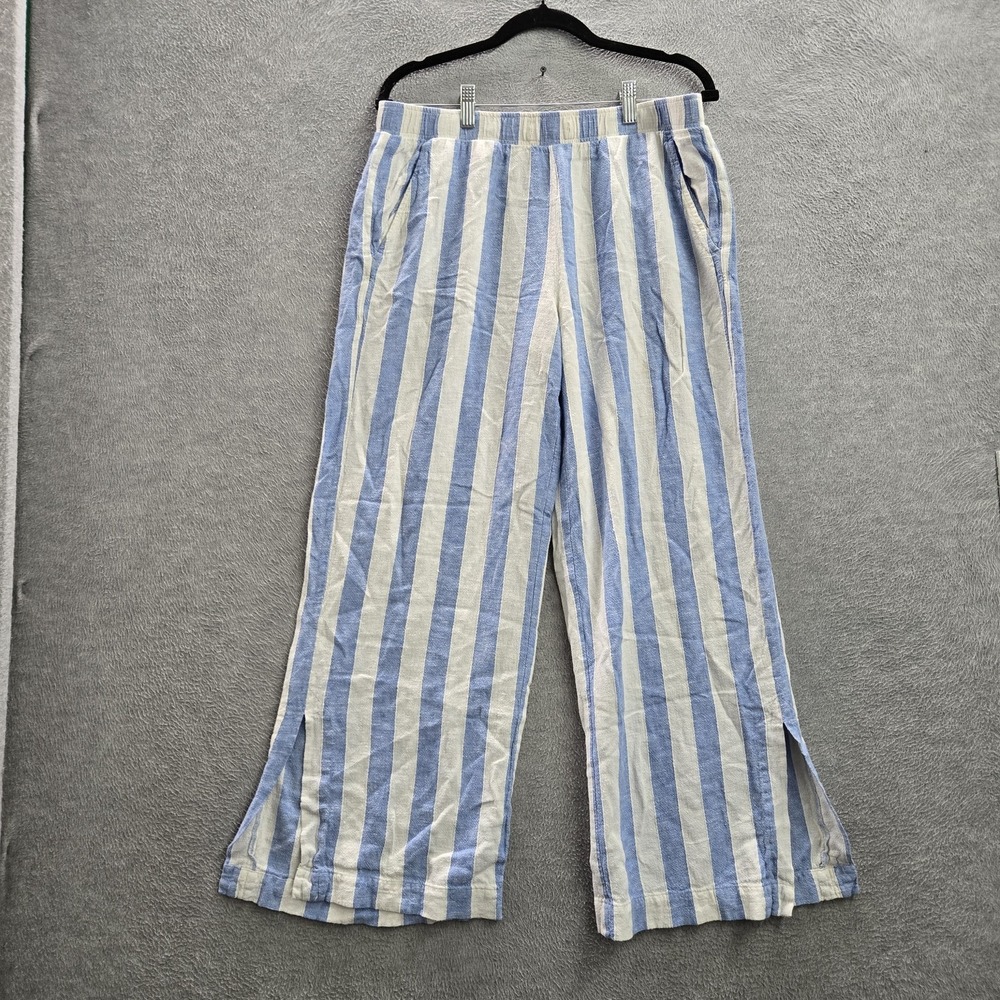 Cloth & Stone Women Pants M Blue Linen Rayon Striped Lounge 27" Inseam READ